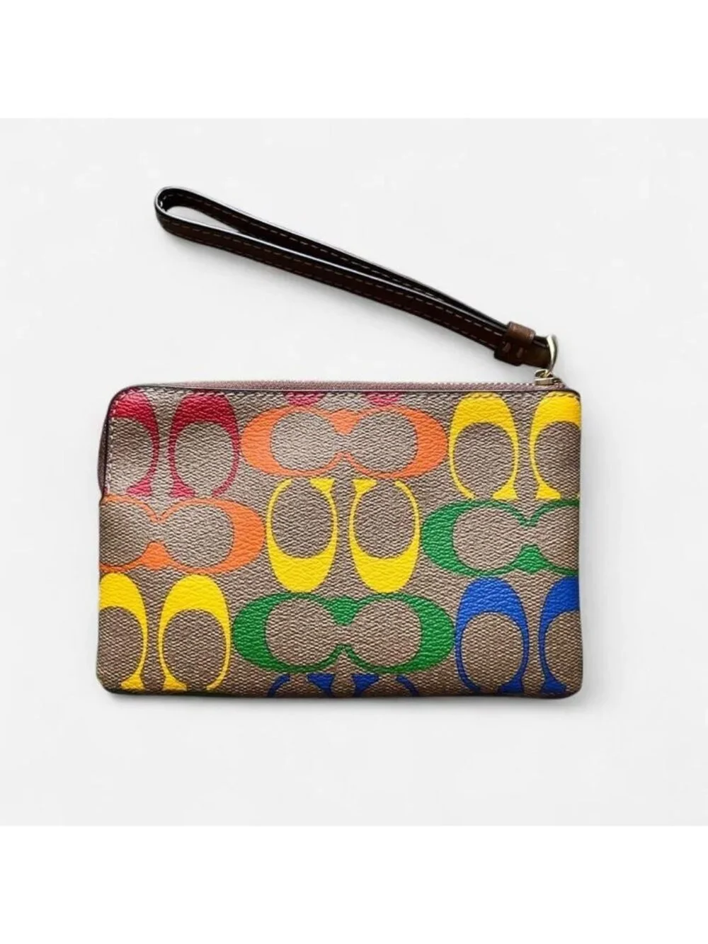 Coach Signature Rainbow Corner Zip Wristlet Wallet Collectible Luxury Pride Cute